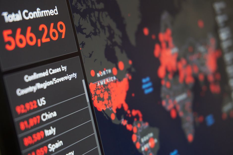 World map data visualization with country-by-country statistics overlay.