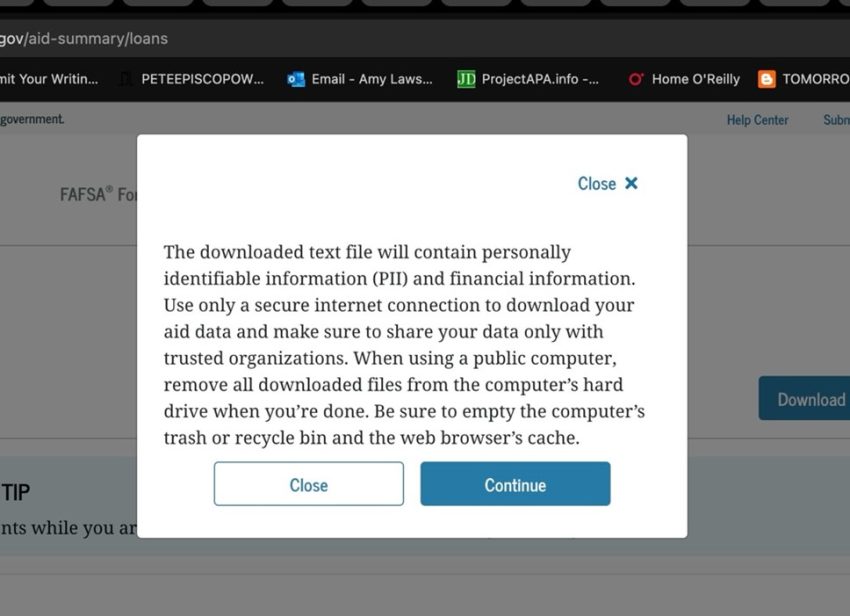 StudentAid.gov download dialog